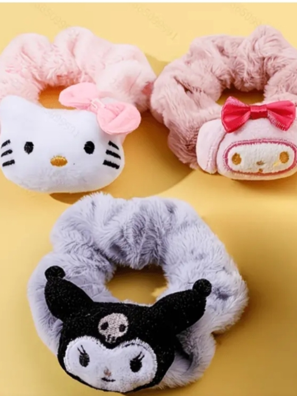 Plush Character Hair Scrunchies - Pink & Gray Set for Kids